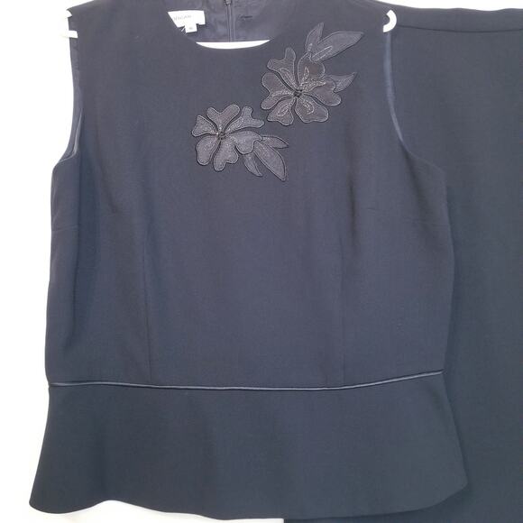 D Morgan 2 Piece Black Suit Set Skirt & Sleeveless Top Floral Embellished Sz 16 - Picture 2 of 7